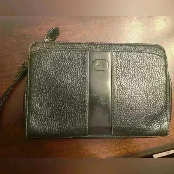 BURBERRY Black Large Clutch Bag Pebbled Leather Wristlet Authentic bs13248 - Picture 1 of 15